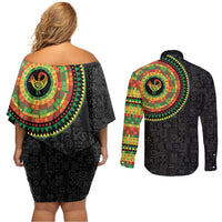 Sankofa Bird Adinkra Symbols Couples Matching Off Shoulder Short Dress and Long Sleeve Button Shirt African Culture