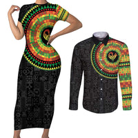 Sankofa Bird Adinkra Symbols Couples Matching Short Sleeve Bodycon Dress and Long Sleeve Button Shirt African Culture