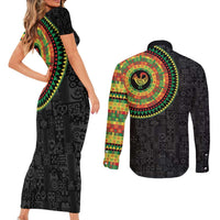 Sankofa Bird Adinkra Symbols Couples Matching Short Sleeve Bodycon Dress and Long Sleeve Button Shirt African Culture