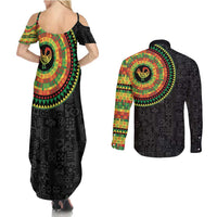 Sankofa Bird Adinkra Symbols Couples Matching Summer Maxi Dress and Long Sleeve Button Shirt African Culture