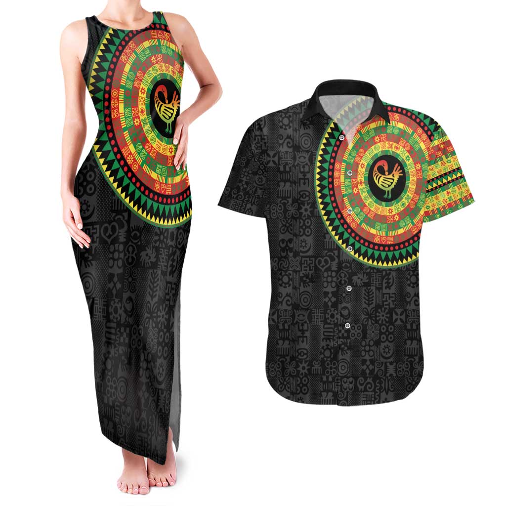 Sankofa Bird Adinkra Symbols Couples Matching Tank Maxi Dress and Hawaiian Shirt African Culture