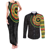 Sankofa Bird Adinkra Symbols Couples Matching Tank Maxi Dress and Long Sleeve Button Shirt African Culture