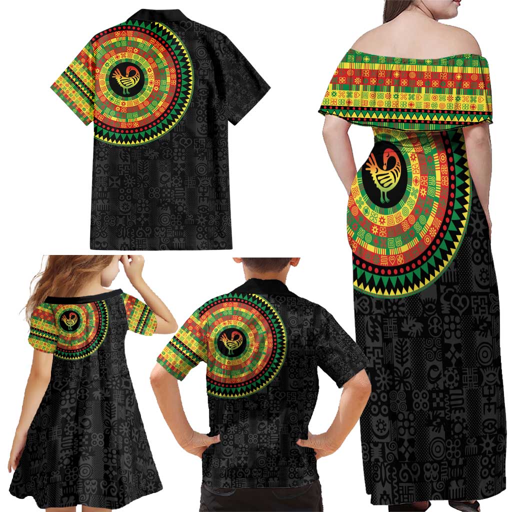 Sankofa Bird Adinkra Symbols Family Matching Off Shoulder Maxi Dress and Hawaiian Shirt African Culture