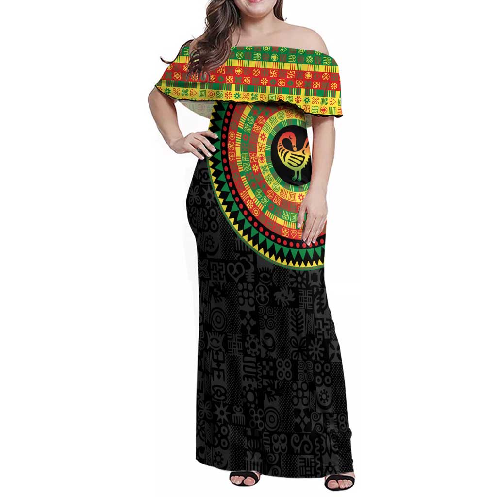Sankofa Bird Adinkra Symbols Family Matching Off Shoulder Maxi Dress and Hawaiian Shirt African Culture