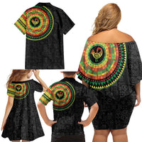 Sankofa Bird Adinkra Symbols Family Matching Off Shoulder Short Dress and Hawaiian Shirt African Culture