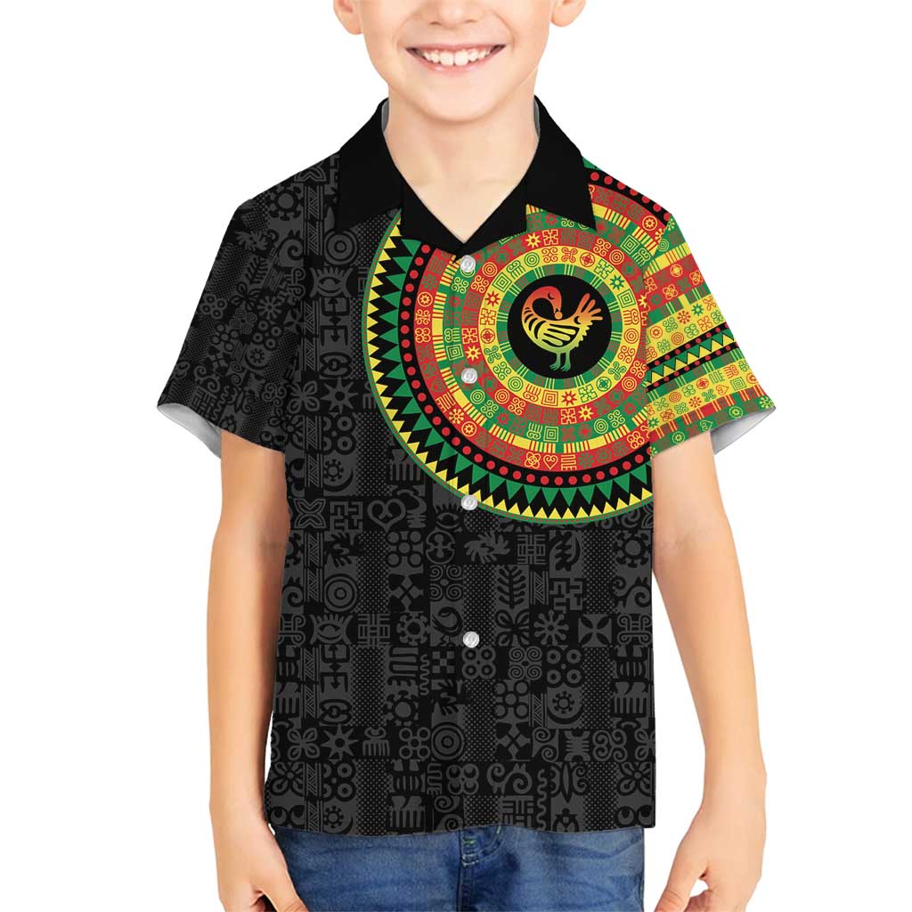 Sankofa Bird Adinkra Symbols Family Matching Off Shoulder Short Dress and Hawaiian Shirt African Culture