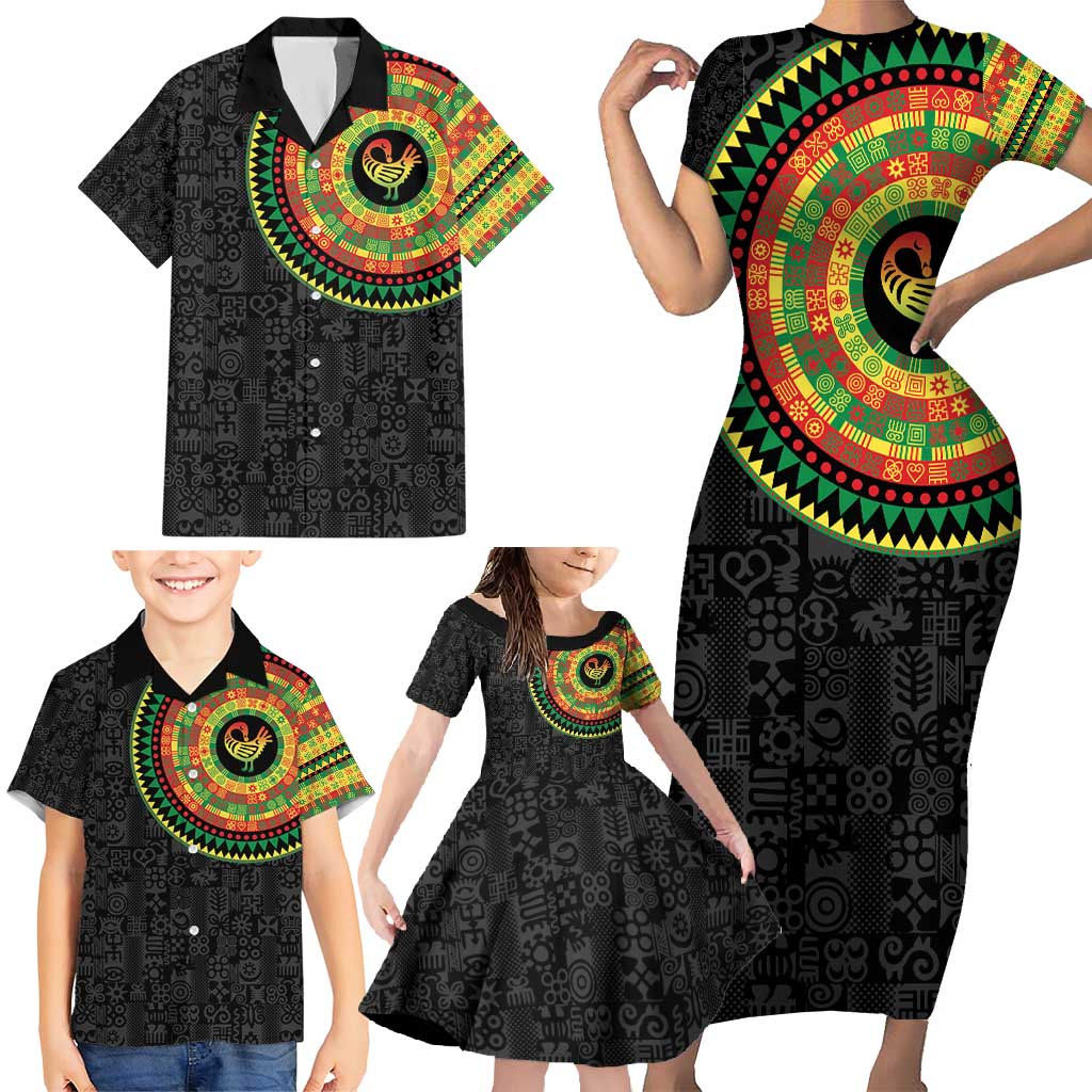Sankofa Bird Adinkra Symbols Family Matching Short Sleeve Bodycon Dress and Hawaiian Shirt African Culture