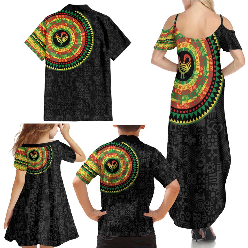Sankofa Bird Adinkra Symbols Family Matching Summer Maxi Dress and Hawaiian Shirt African Culture