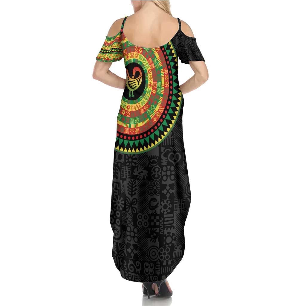 Sankofa Bird Adinkra Symbols Family Matching Summer Maxi Dress and Hawaiian Shirt African Culture