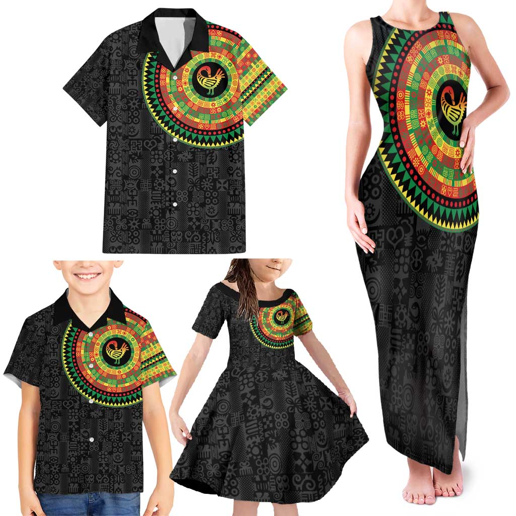 Sankofa Bird Adinkra Symbols Family Matching Tank Maxi Dress and Hawaiian Shirt African Culture