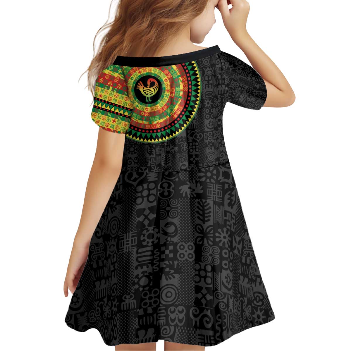 Sankofa Bird Adinkra Symbols Kid Short Sleeve Dress African Culture