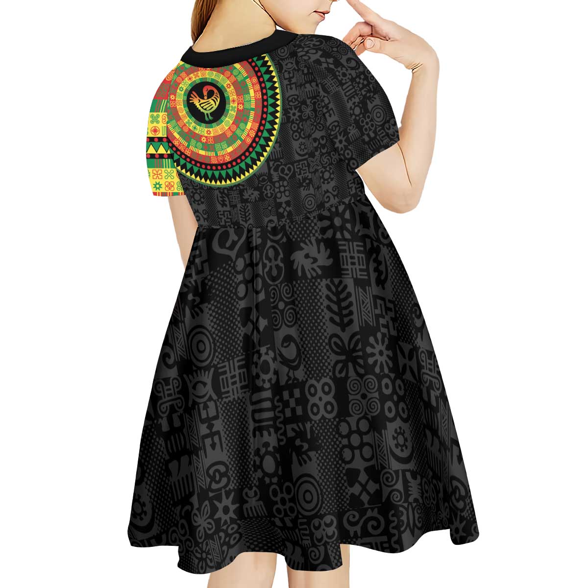 Sankofa Bird Adinkra Symbols Kid Short Sleeve Dress African Culture