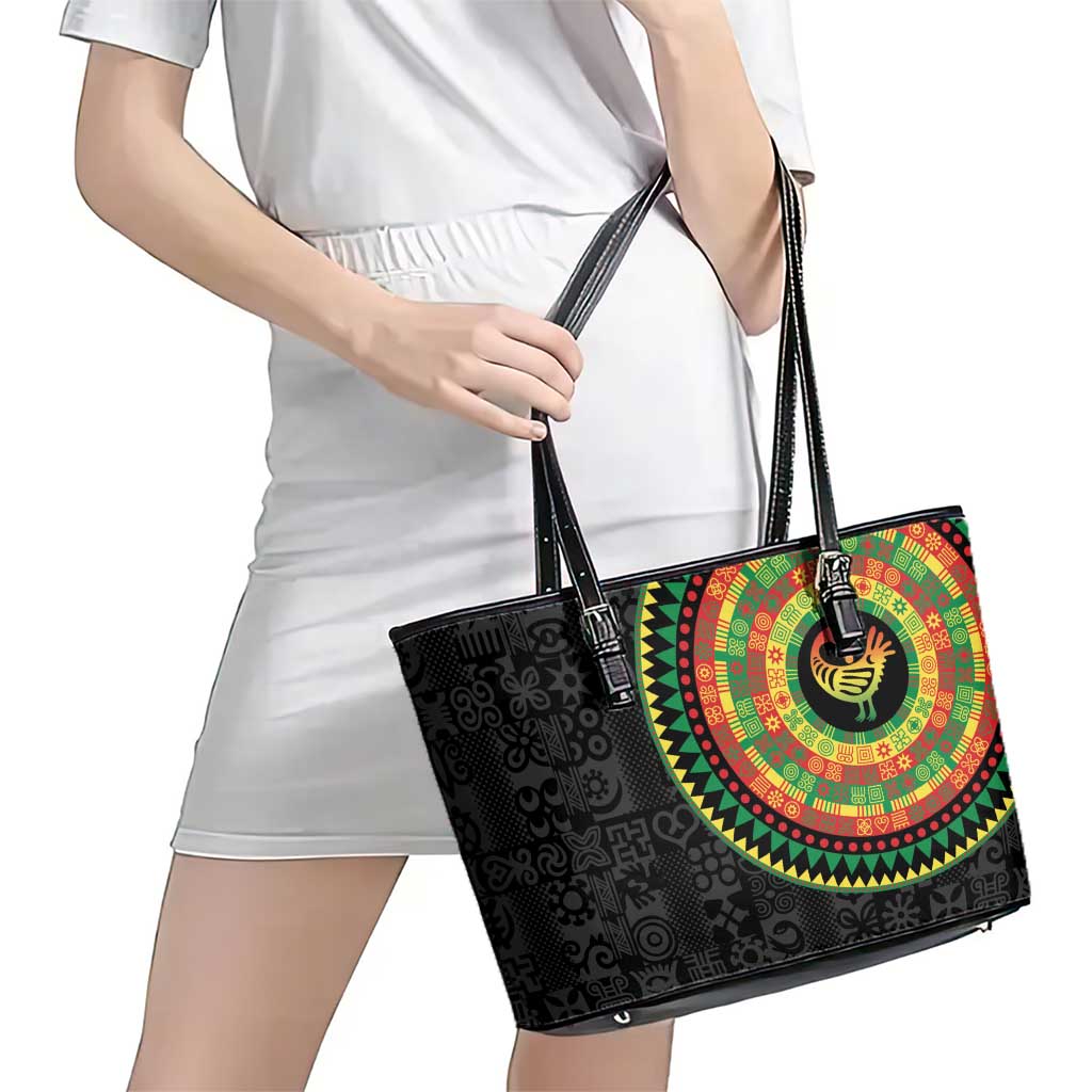 Sankofa Bird Adinkra Symbols Leather Tote Bag African Culture