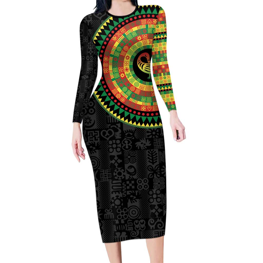 Sankofa Bird Adinkra Symbols Long Sleeve Bodycon Dress African Culture