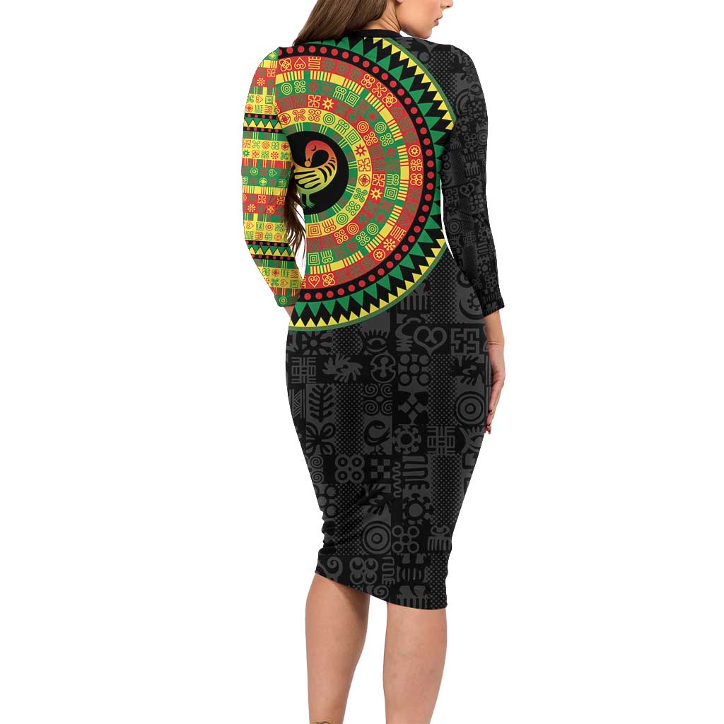 Sankofa Bird Adinkra Symbols Long Sleeve Bodycon Dress African Culture