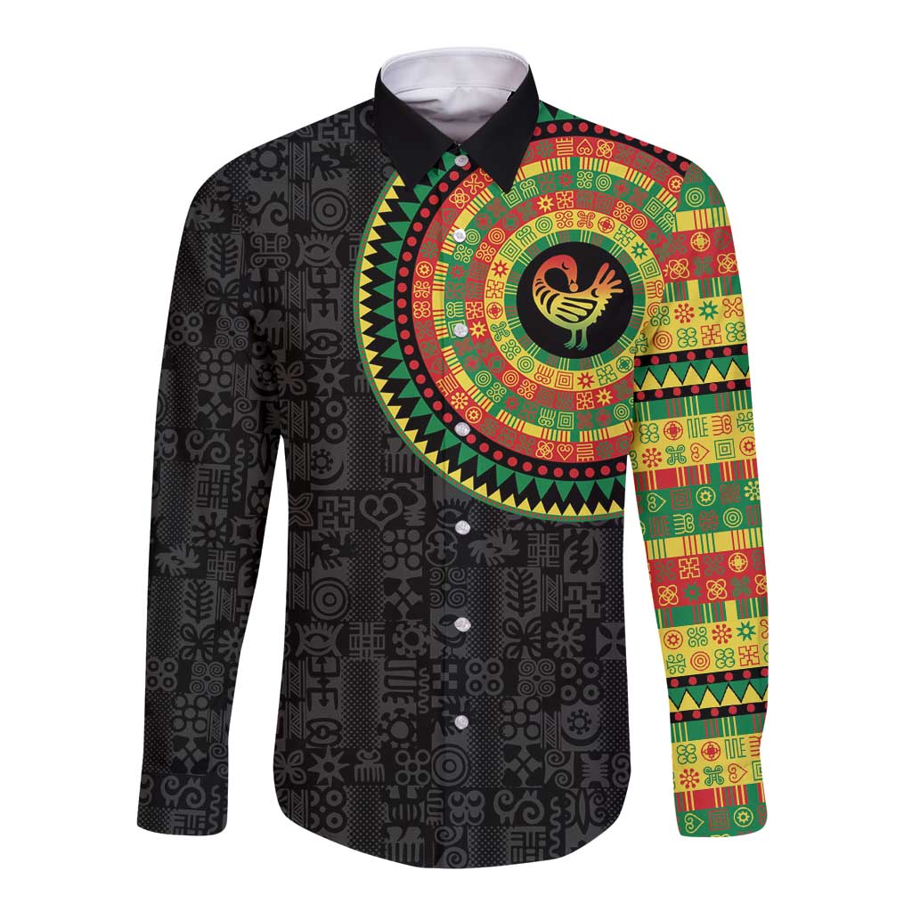 Sankofa Bird Adinkra Symbols Long Sleeve Button Shirt African Culture