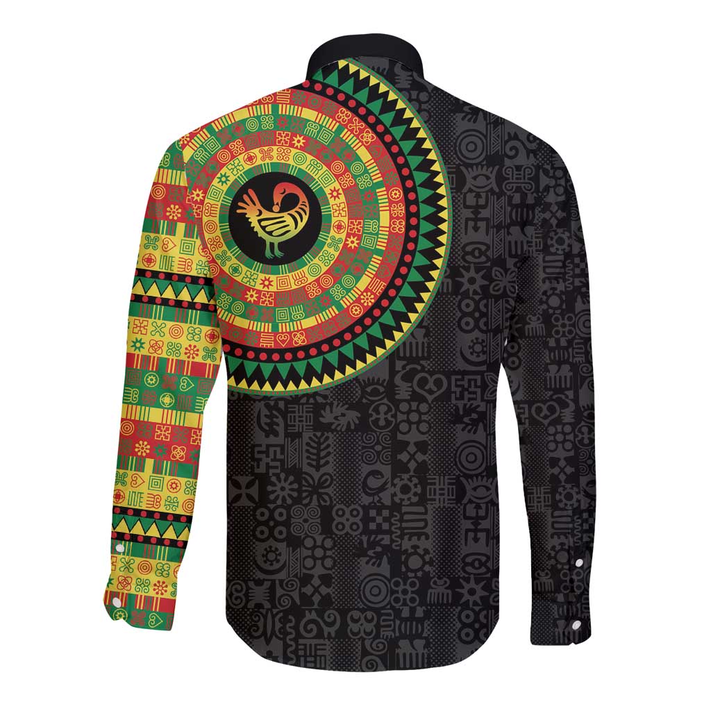 Sankofa Bird Adinkra Symbols Long Sleeve Button Shirt African Culture