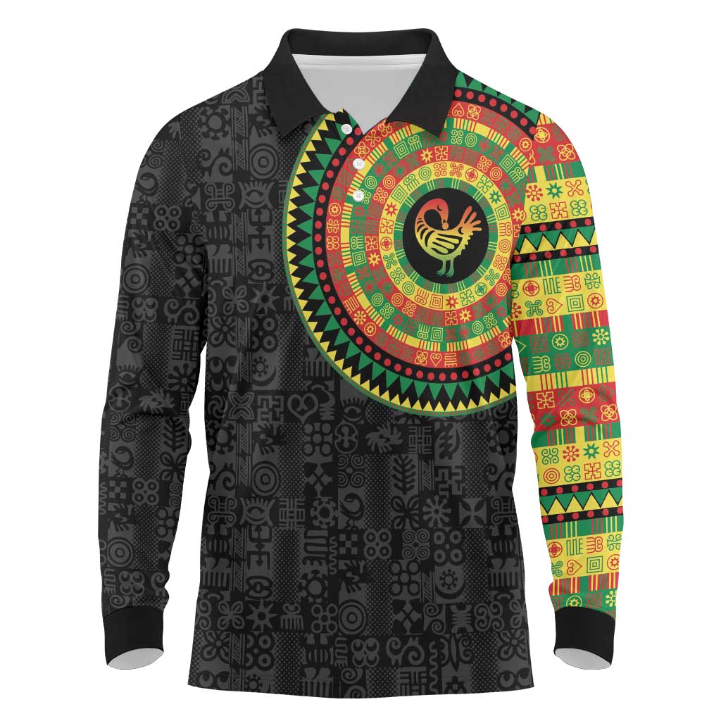 Sankofa Bird Adinkra Symbols Long Sleeve Polo Shirt African Culture