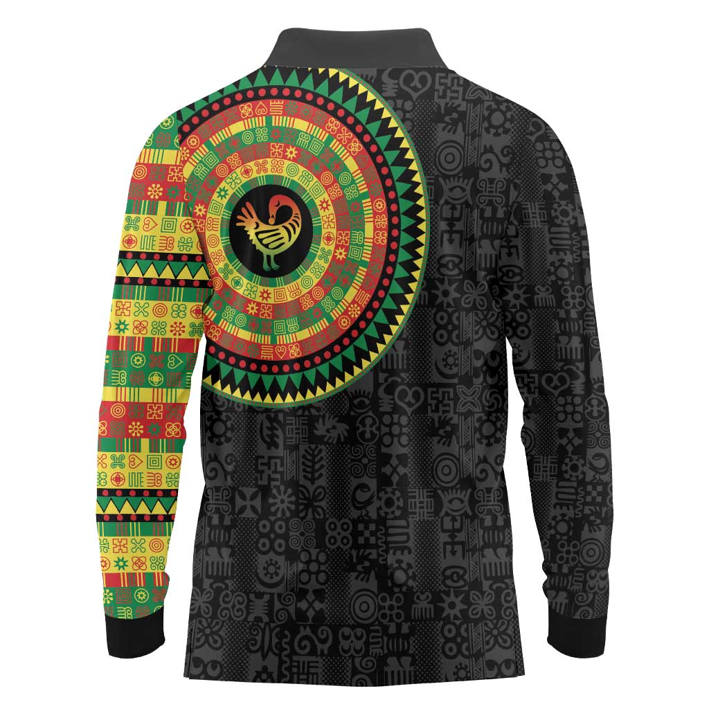 Sankofa Bird Adinkra Symbols Long Sleeve Polo Shirt African Culture