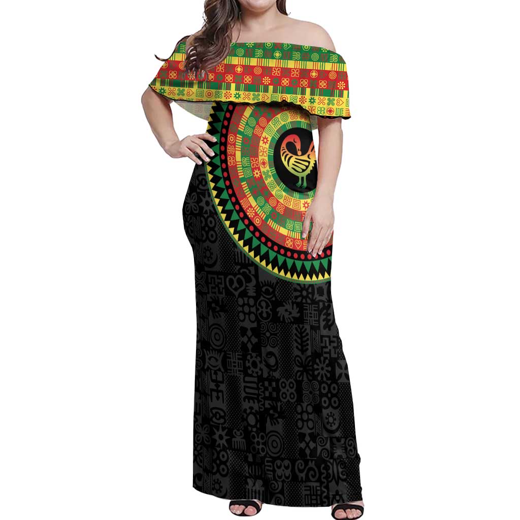 Sankofa Bird Adinkra Symbols Off Shoulder Maxi Dress African Culture