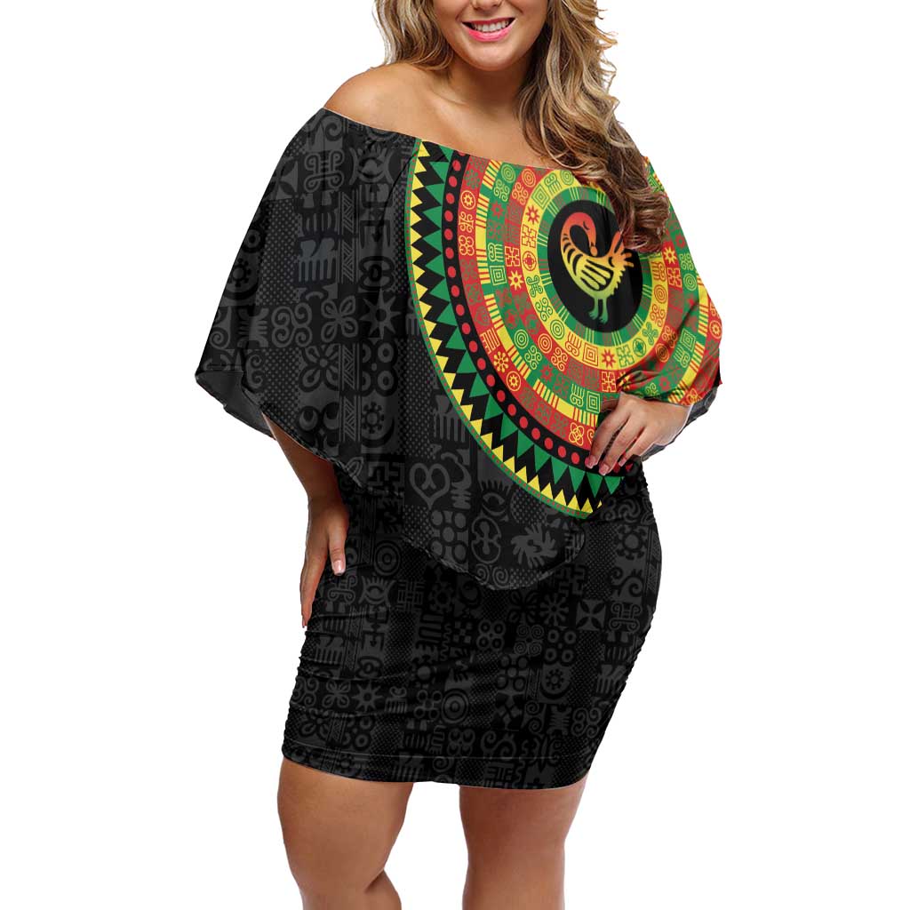 Sankofa Bird Adinkra Symbols Off Shoulder Short Dress African Culture
