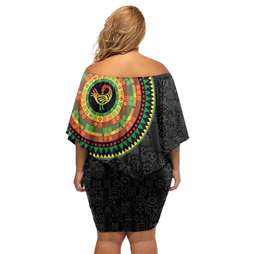 Sankofa Bird Adinkra Symbols Off Shoulder Short Dress African Culture