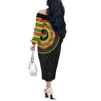 Sankofa Bird Adinkra Symbols Off The Shoulder Long Sleeve Dress African Culture