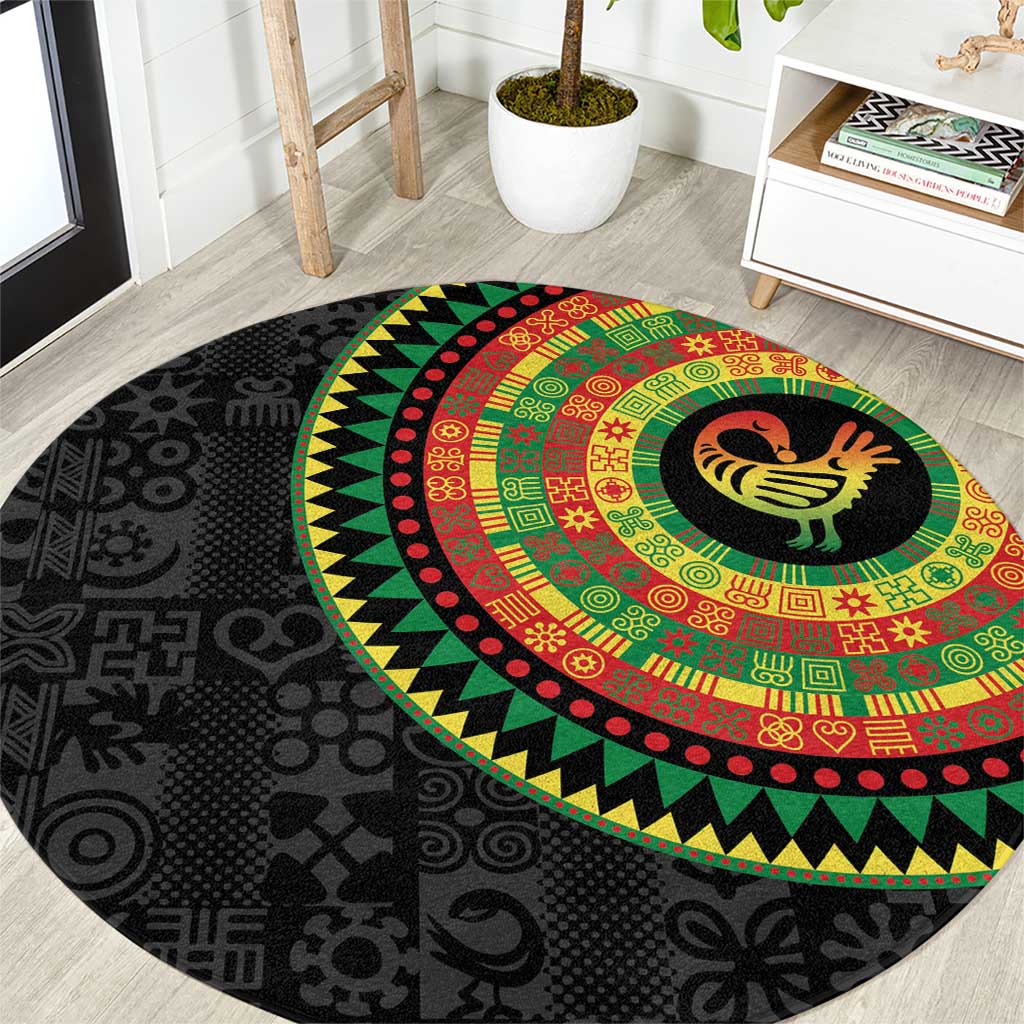 Sankofa Bird Adinkra Symbols Round Carpet African Culture