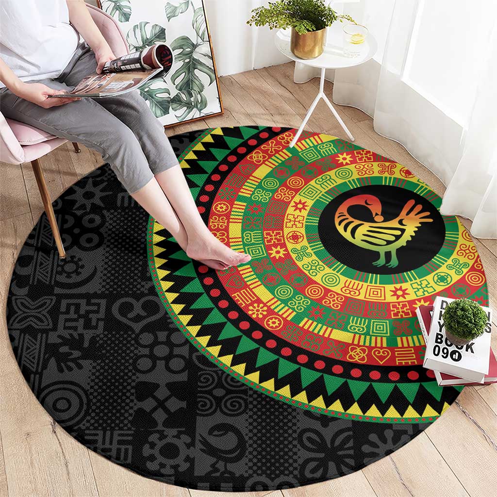 Sankofa Bird Adinkra Symbols Round Carpet African Culture