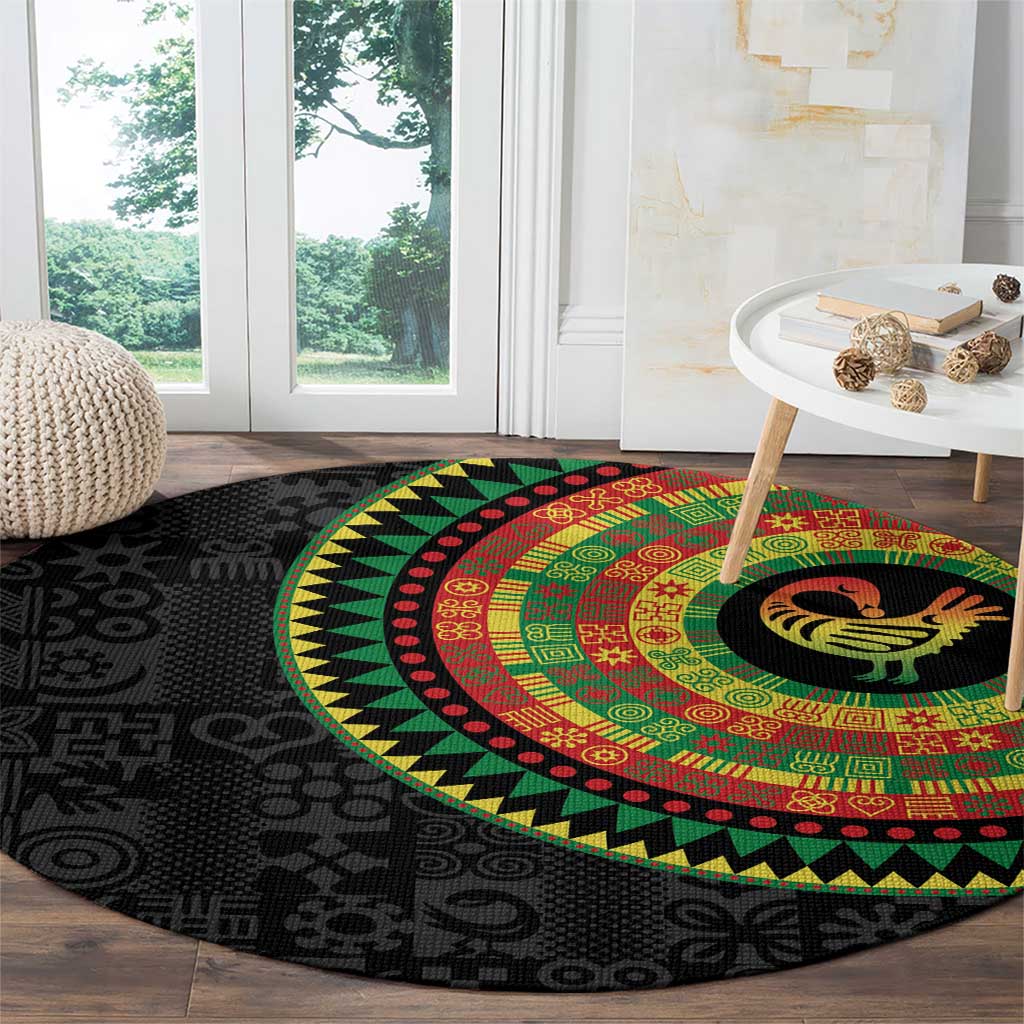 Sankofa Bird Adinkra Symbols Round Carpet African Culture