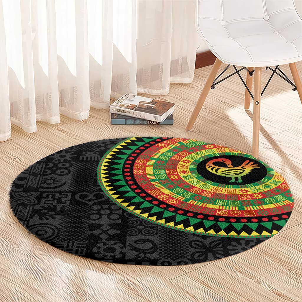 Sankofa Bird Adinkra Symbols Round Carpet African Culture