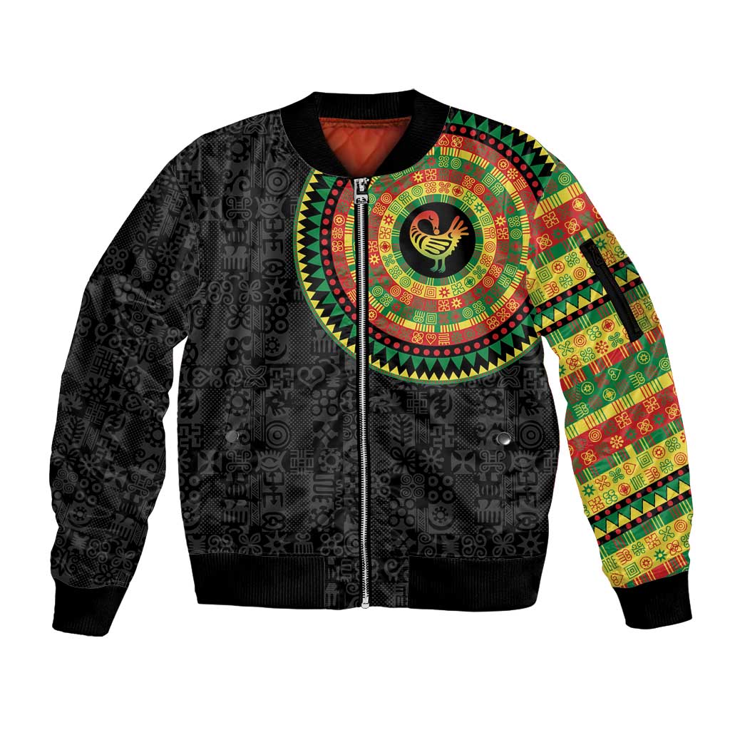 Sankofa Bird Adinkra Symbols Sleeve Zip Bomber Jacket African Culture