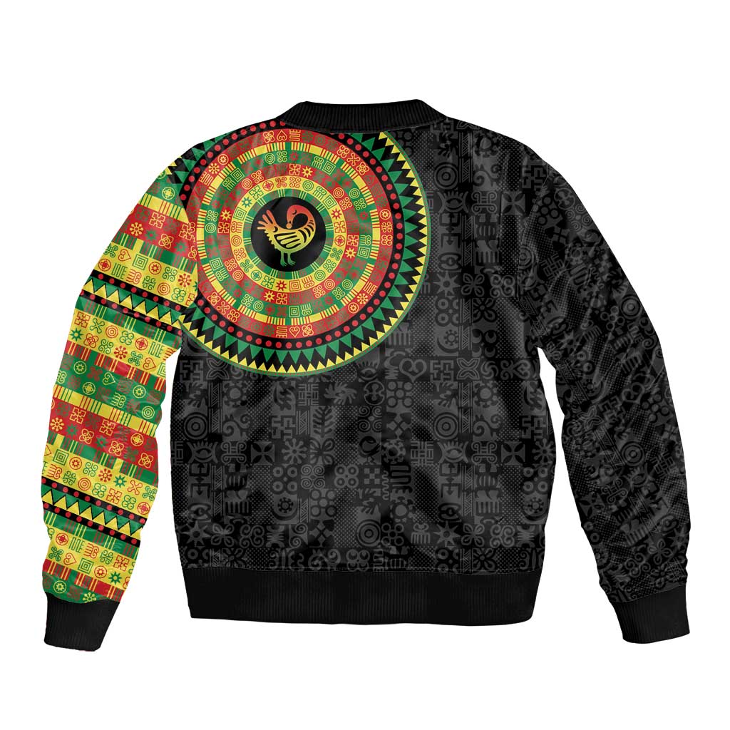 Sankofa Bird Adinkra Symbols Sleeve Zip Bomber Jacket African Culture