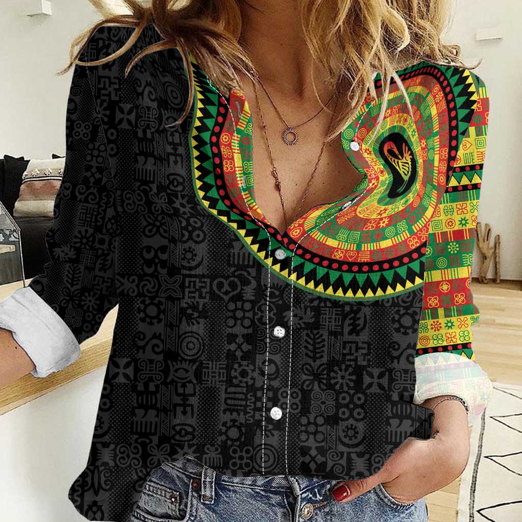 Sankofa Bird Adinkra Symbols Women Casual Shirt African Culture