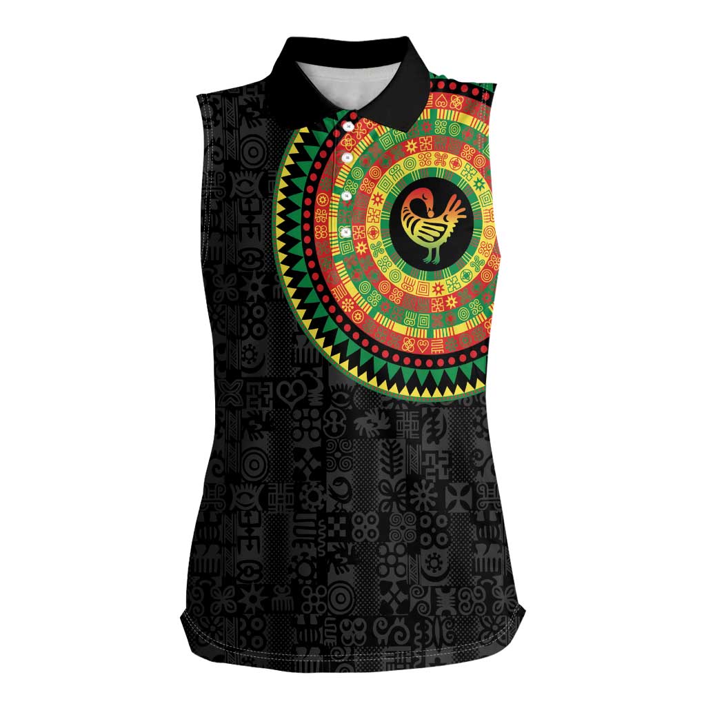 Sankofa Bird Adinkra Symbols Women Sleeveless Polo Shirt African Culture