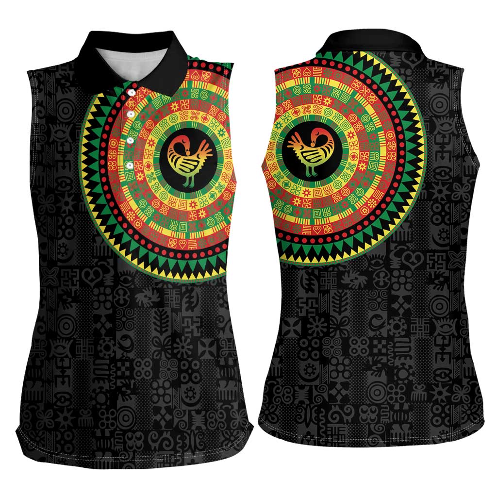Sankofa Bird Adinkra Symbols Women Sleeveless Polo Shirt African Culture
