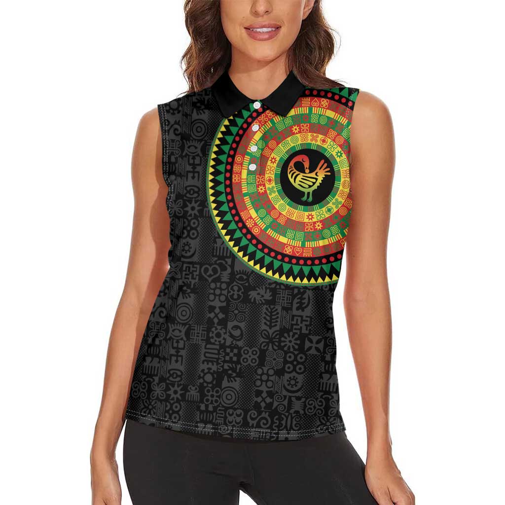 Sankofa Bird Adinkra Symbols Women Sleeveless Polo Shirt African Culture