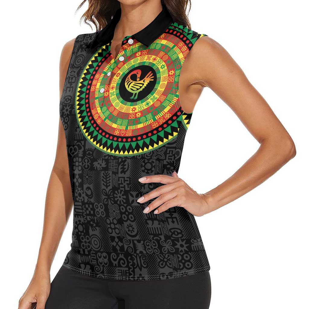 Sankofa Bird Adinkra Symbols Women Sleeveless Polo Shirt African Culture