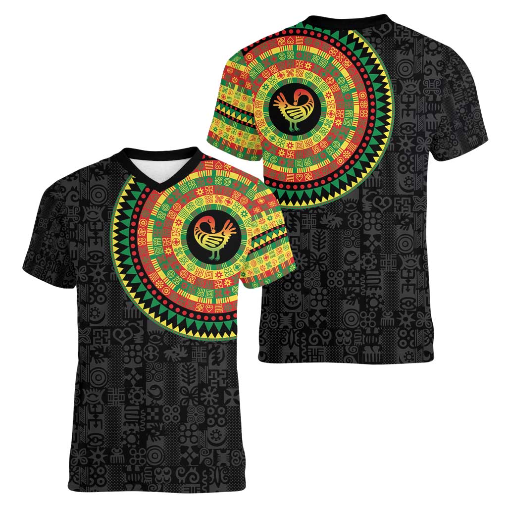 Sankofa Bird Adinkra Symbols Women V-Neck T-Shirt African Culture
