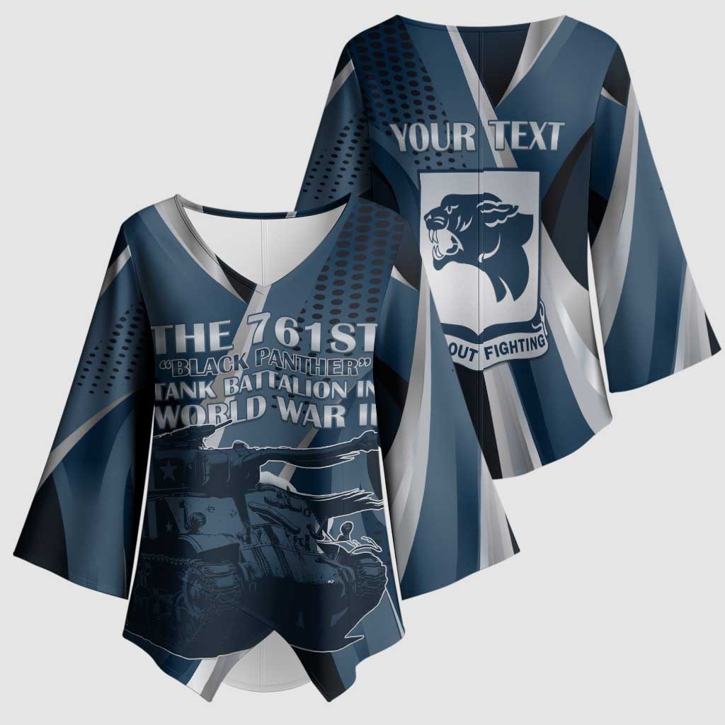 Personalized 761st Tank Battalion WWII Kimono Sleeve Blouse Black Panthers Tribute