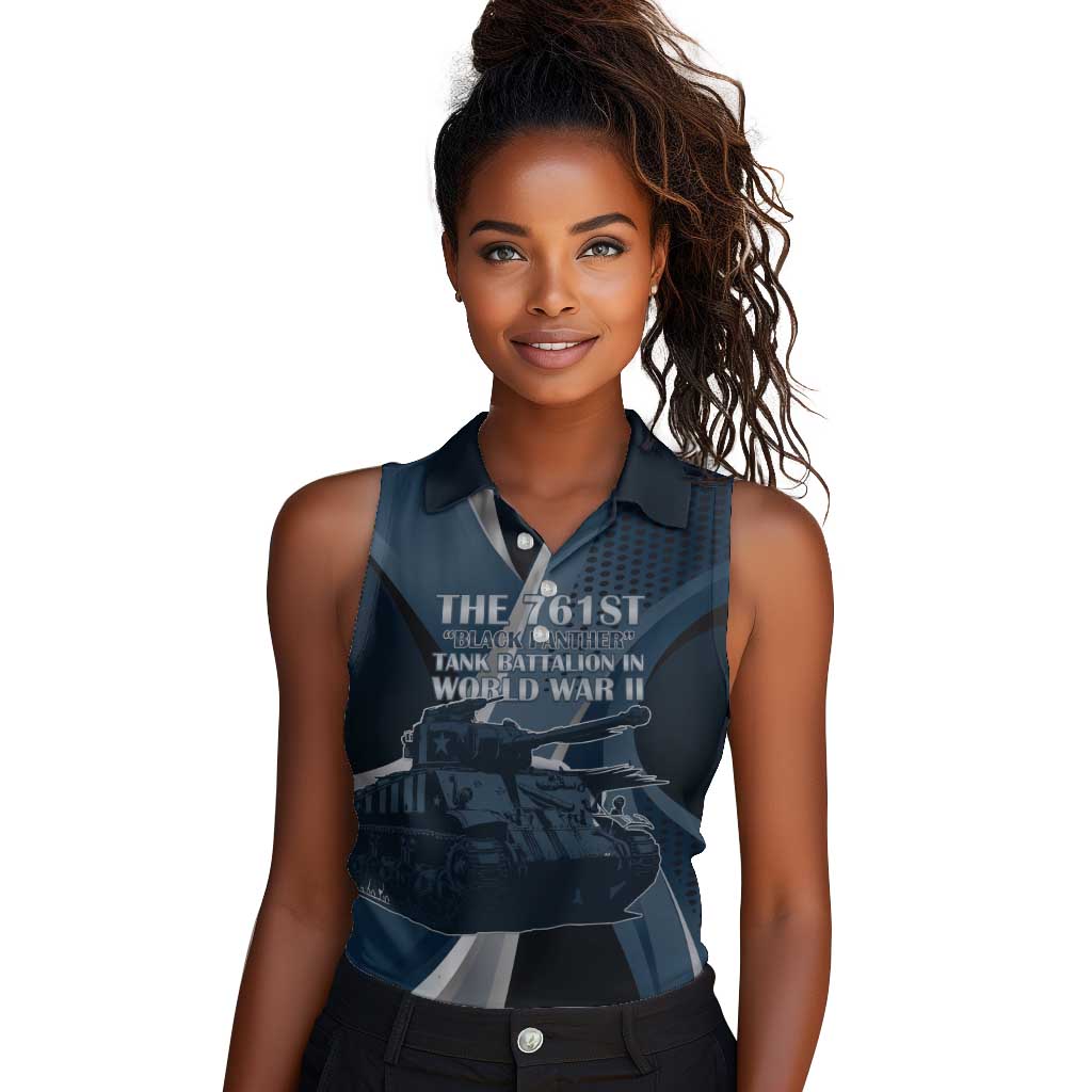 Personalized 761st Tank Battalion WWII Women Sleeveless Polo Shirt Black Panthers Tribute