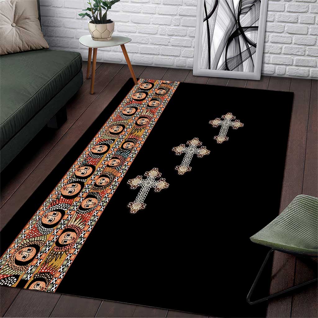 Ethiopia Angels Tilet Area Rug Ethiopian Cross Black Color