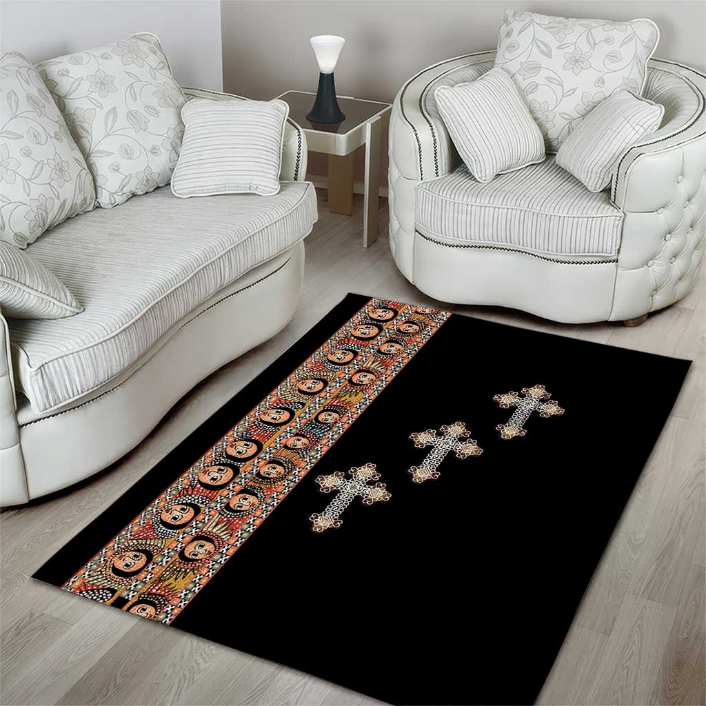 Ethiopia Angels Tilet Area Rug Ethiopian Cross Black Color