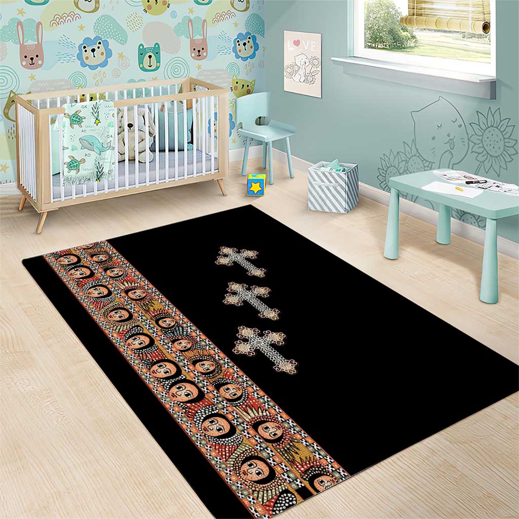 Ethiopia Angels Tilet Area Rug Ethiopian Cross Black Color