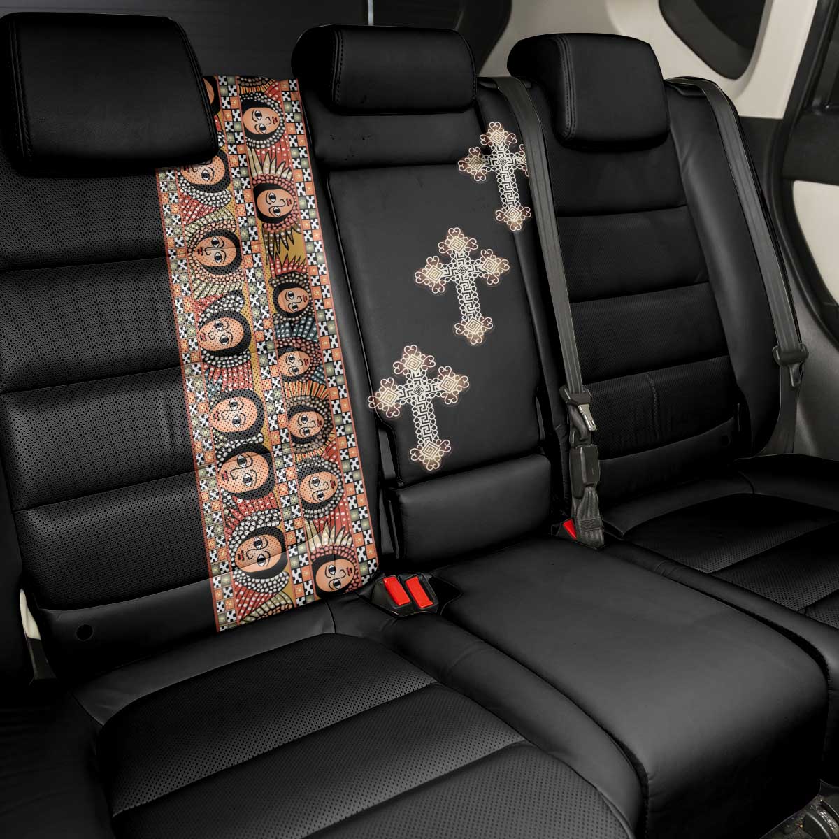 Ethiopia Angels Tilet Back Car Seat Cover Ethiopian Cross Black Color
