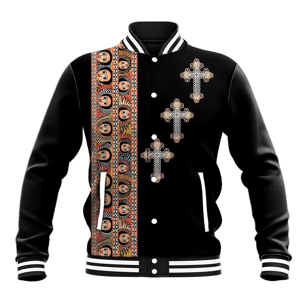 Ethiopia Angels Tilet Baseball Jacket Ethiopian Cross Black Color