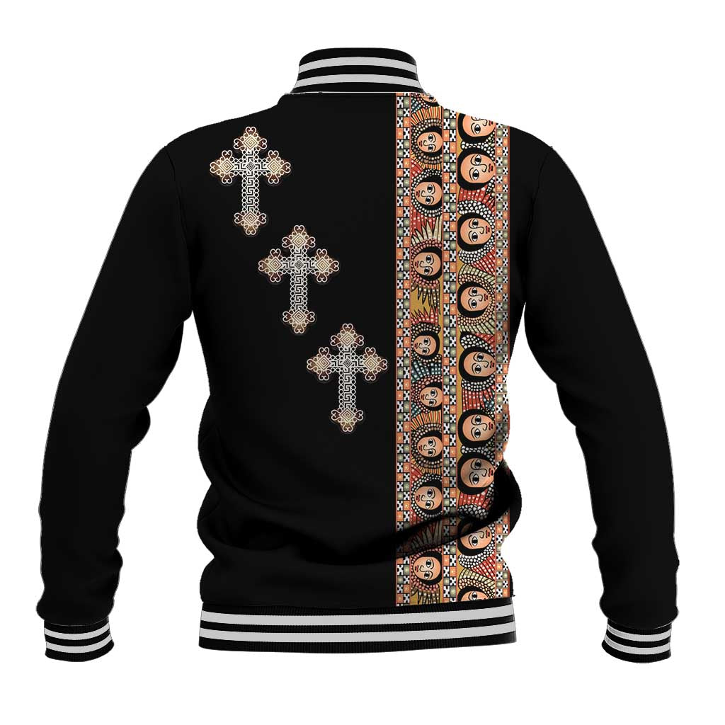 Ethiopia Angels Tilet Baseball Jacket Ethiopian Cross Black Color