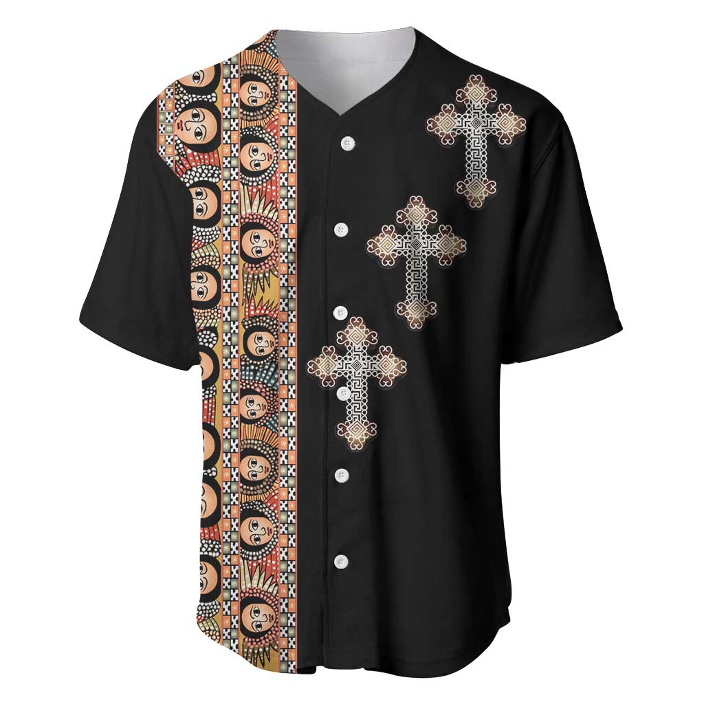 Ethiopia Angels Tilet Baseball Jersey Ethiopian Cross Black Color