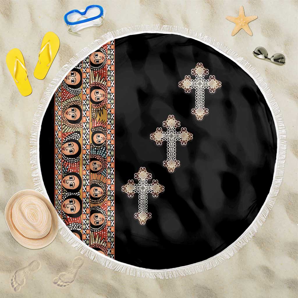 Ethiopia Angels Tilet Beach Blanket Ethiopian Cross Black Color
