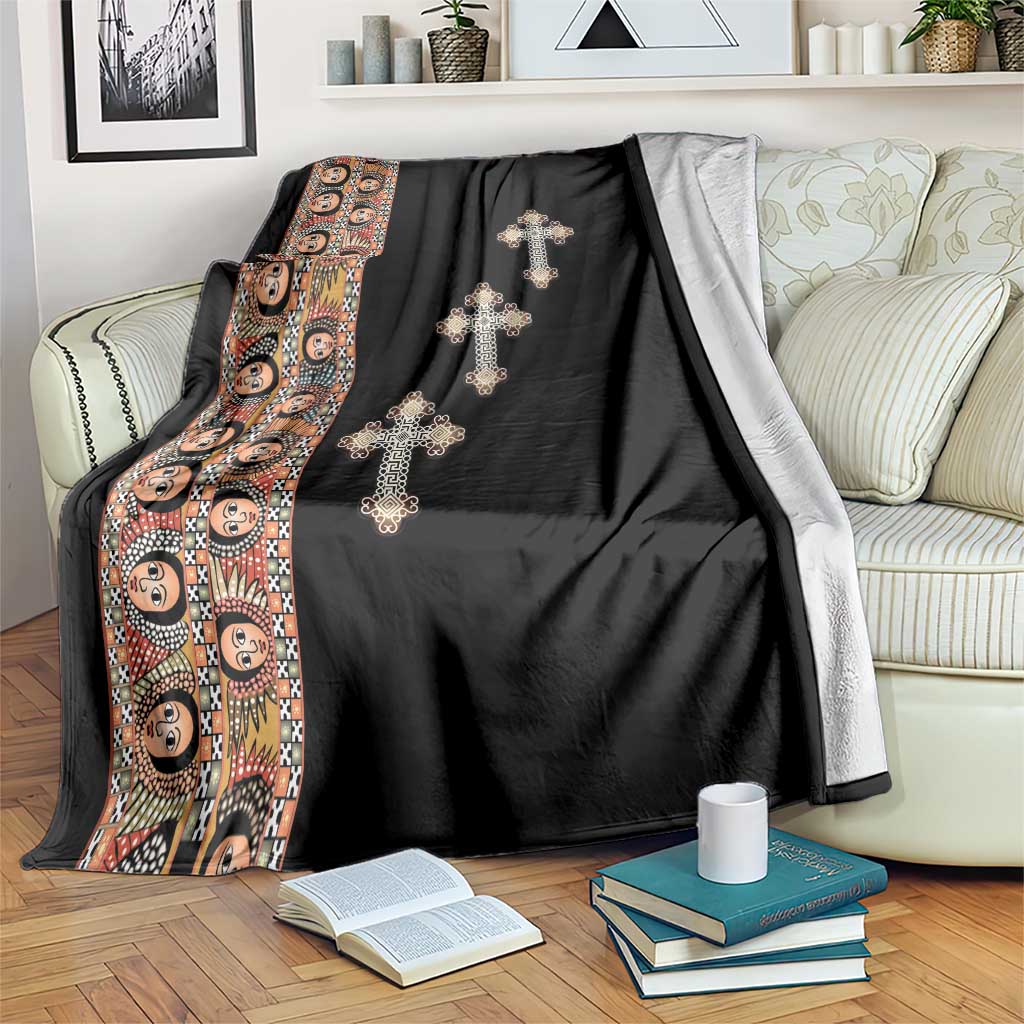 Ethiopia Angels Tilet Blanket Ethiopian Cross Black Color